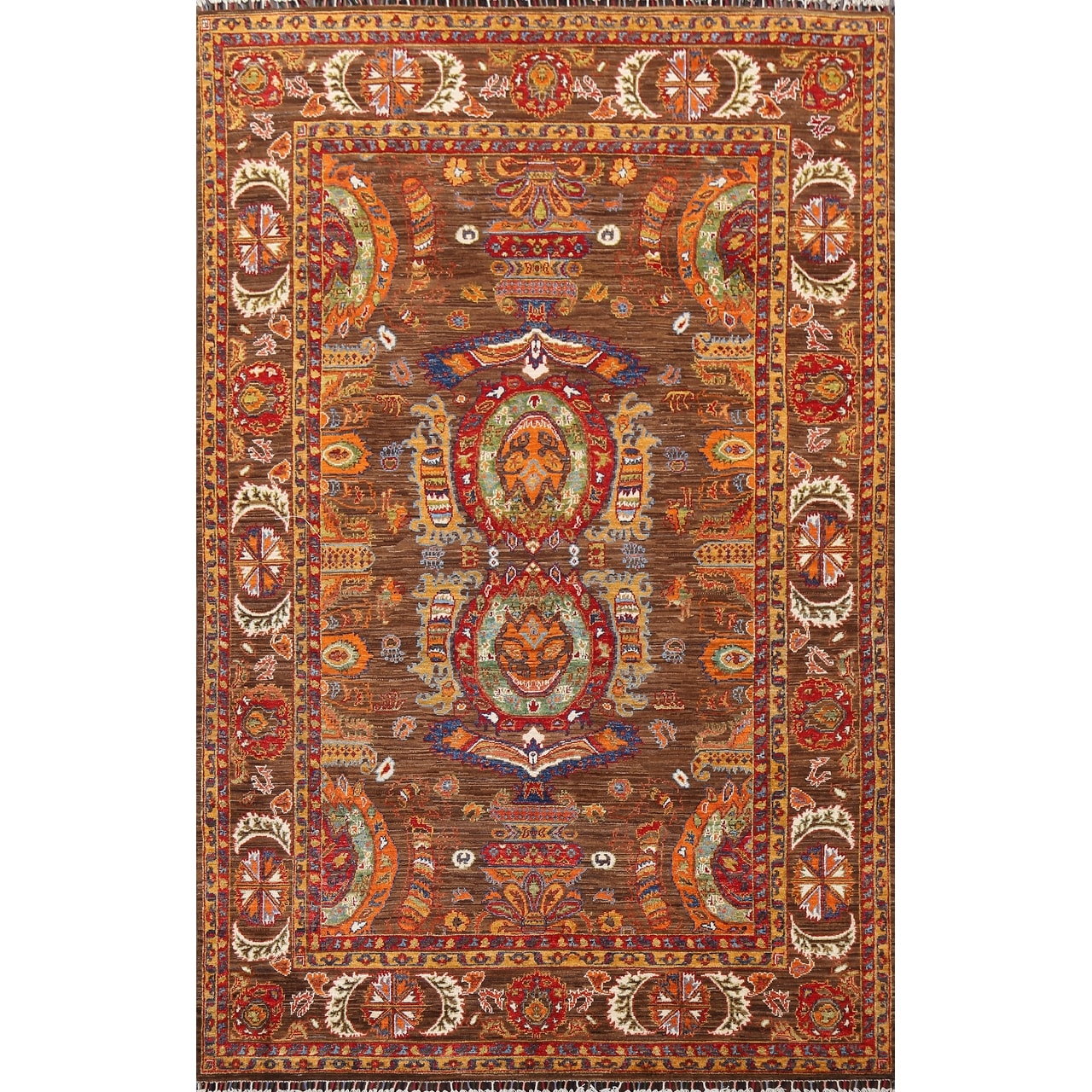 Geometric Vegetable Dye Ziegler Oriental Area Rug Handmade Wool Carpet - 6'0" x 8'9"