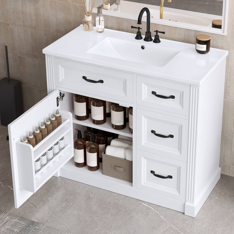 36 Inch Bathroom Vanity with Sink, Cabinet with 4 Drawers, Soft-Close Door & Adjustable Shelf, Ceramic Basin