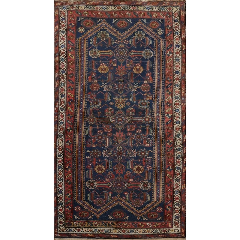Hand Knotted Oriental 100% Wool Carpet Traditional Geometric Navy Blue & Blues Mahal Area Rug - 6' 5'' X 3' 6''