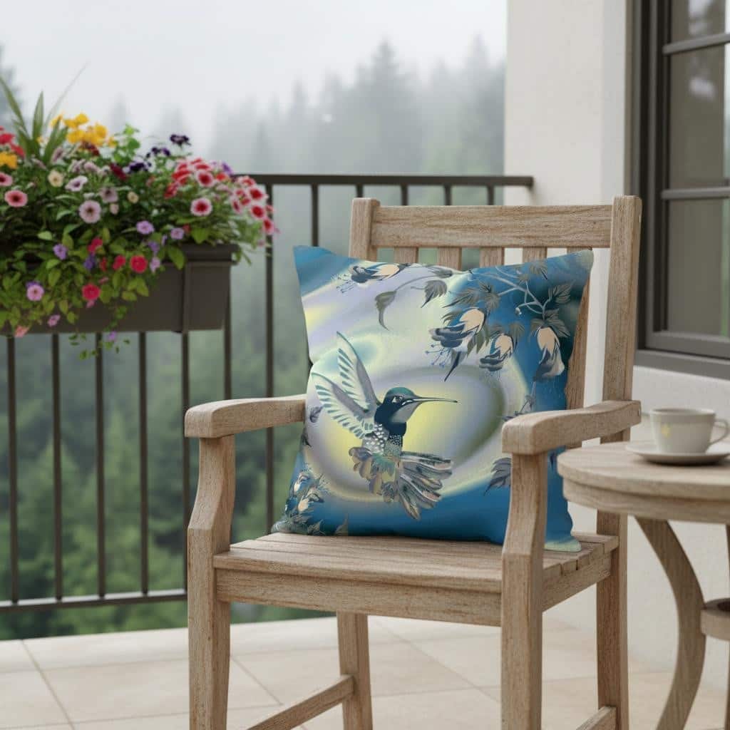 HomeRoots 20" X 20" Blue and Yellow Bird Blown Seam Floral Indoor Outdoor Throw Pillow - 20.00' X '20.00' X '5.00