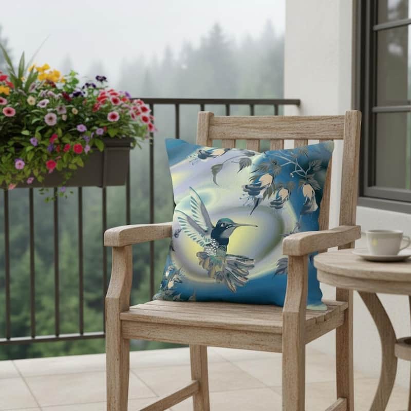 HomeRoots 20" X 20" Blue and Yellow Bird Blown Seam Floral Indoor Outdoor Throw Pillow - 20.00' X '20.00' X '5.00 - Blue/Yellow - 20.00' X '20.00' X '5.00