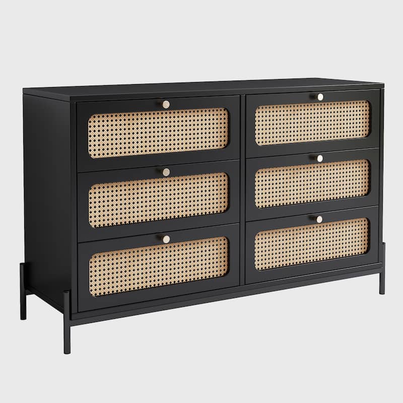 Modern Cannage Rattan Wood Closet 6-Drawer Dresser