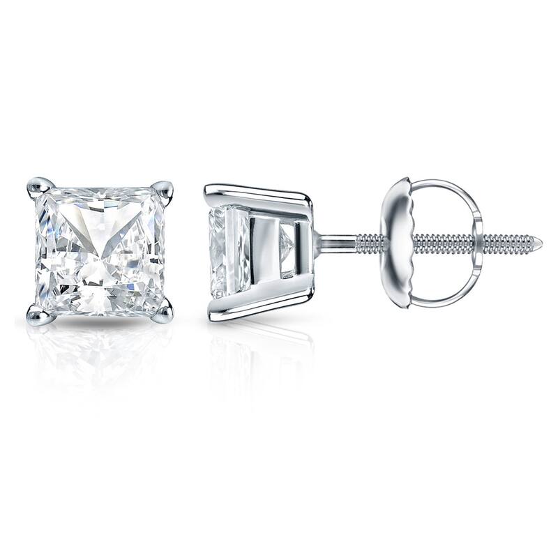 Auriya 14k Gold 1 1/2ctw Princess-cut Diamond Stud Earrings - White