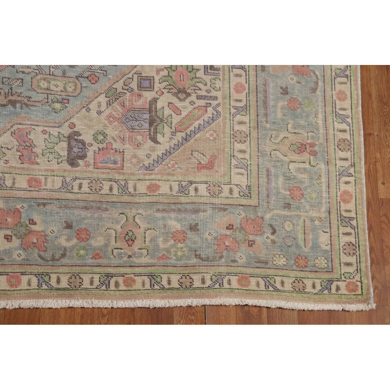 Blue Tabriz Persian Area Rug Hand-Knotted Geometric Wool Carpet - 8'0"x 11'0"