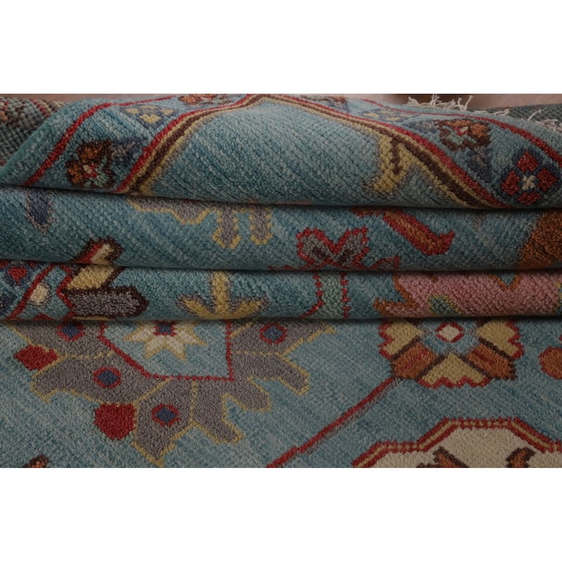 All-Over Blue Oushak Oriental Area Rug Handmade Wool Carpet - 9'2" x 11'9"