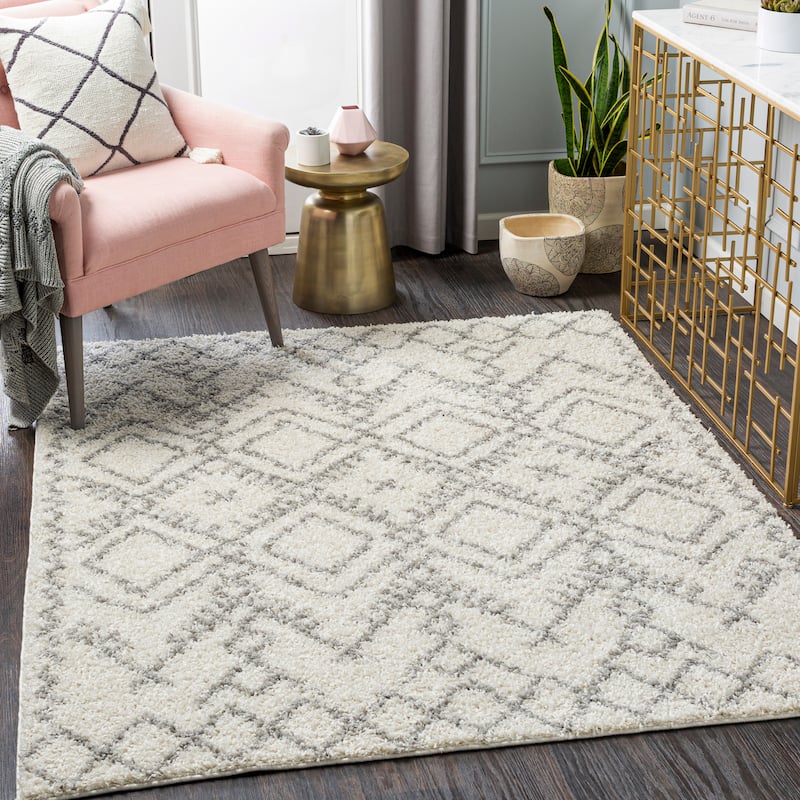 Artistic Weavers Elton Boho Diamond Plush Area Rug - 5'2" x 7' - Cream/Grey