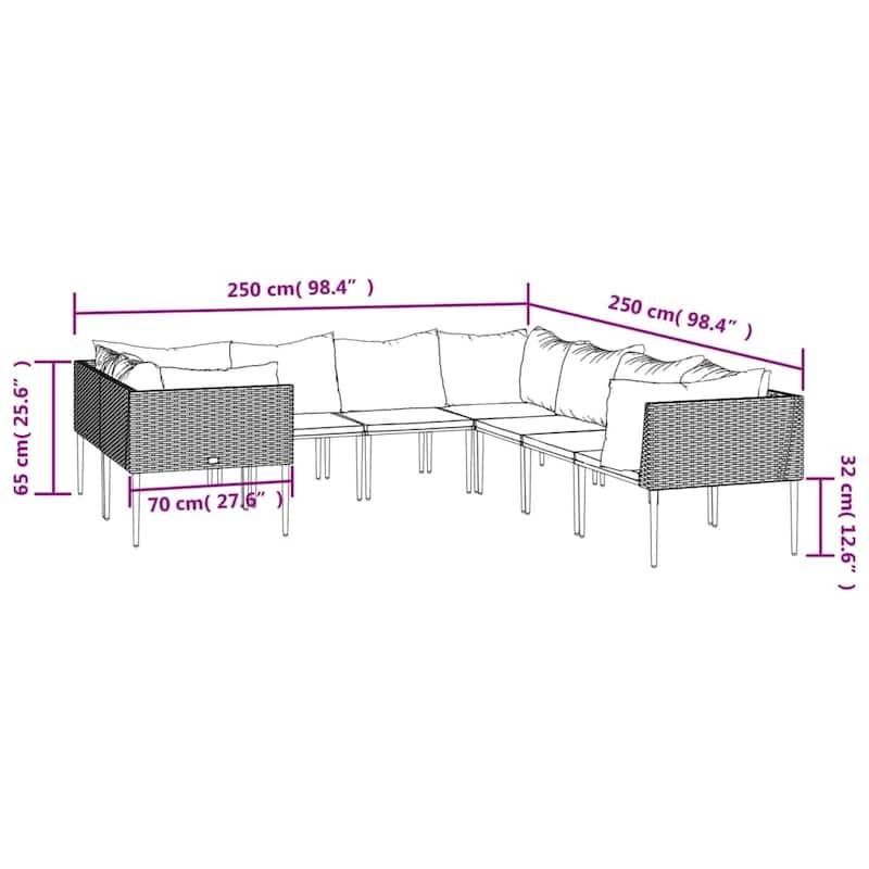 vidaXL 8 Piece Patio Lounge Set with Cushions Gray Poly Rattan
