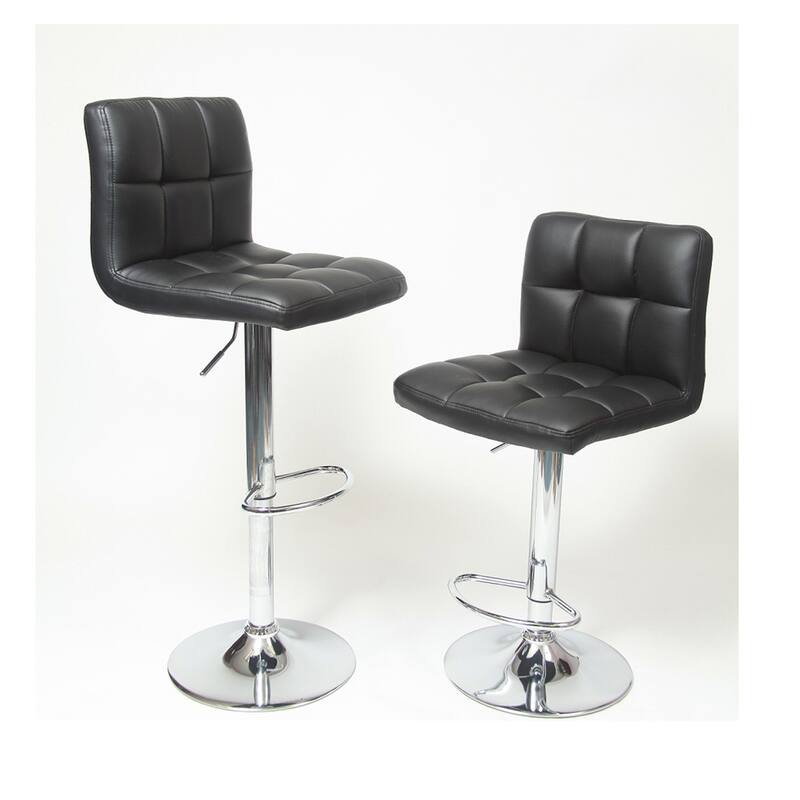 Swivel Faux Leather Adjustable Hydraulic Bar Stool, Set of 2