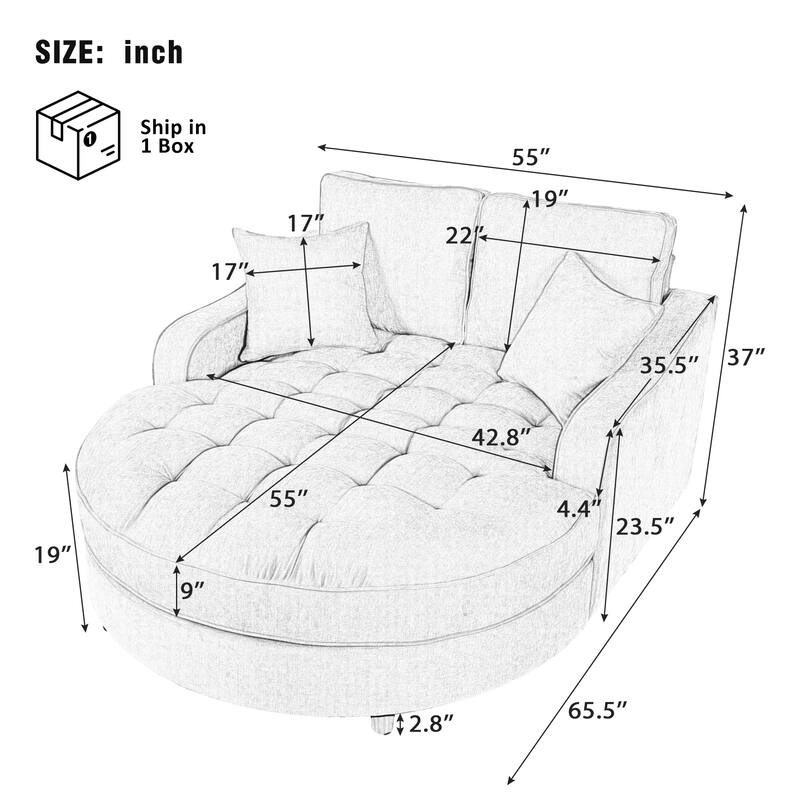 55" Modern Chaise Lounge Sofa Bed Upholstered Sofa Couch with Tufted Seat and Detachable Pillows for Living Room