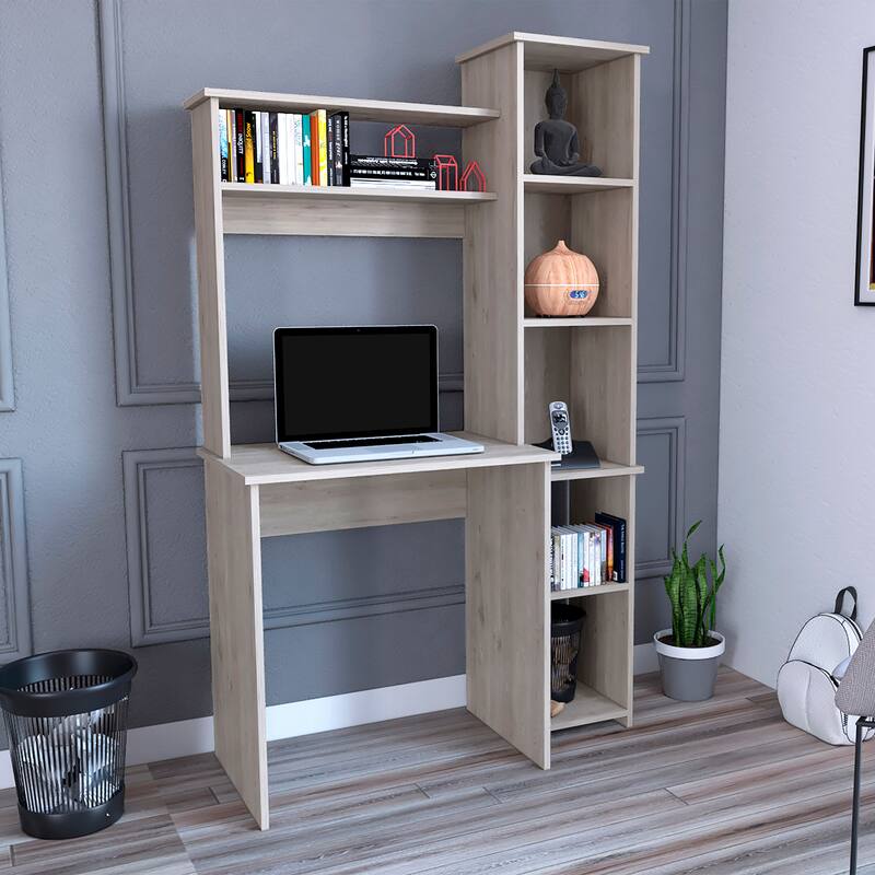 Compact Computer Desk with Hutch, Bookcase, and Spacious Workspace for Home Offices