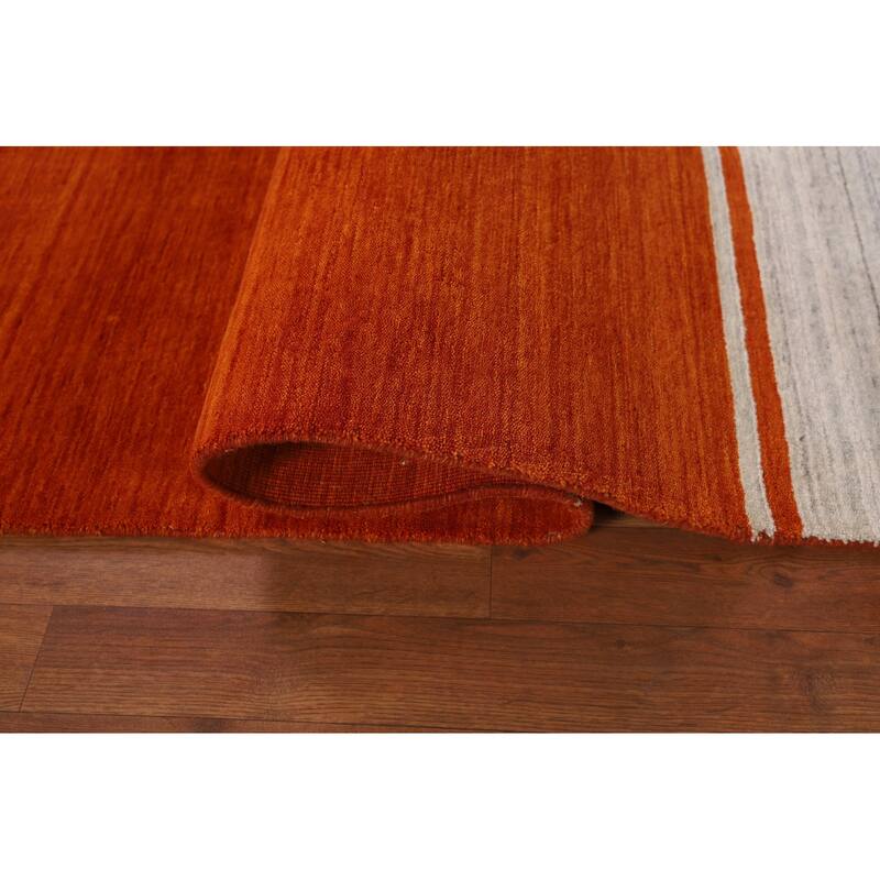 Hand Knotted Oriental 100% Wool Carpet Tribal Stripe Oranges & Rust Gabbeh Runner Rug - 10' 9'' X 2' 6''