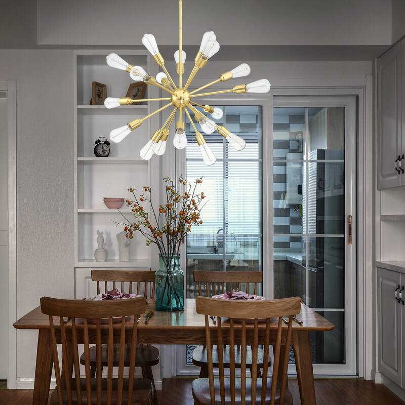 18-Light Sputnik Chandelier Black / Gold Semi Flush Mounted Ceiling Fixtures for Kitchen/Dining Room/Living Room