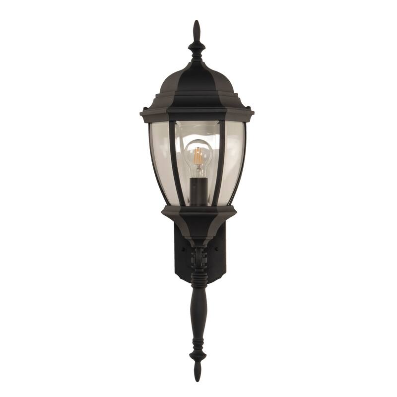 Bent Glass Outdoor Wall Mount Sconce, 1-Light 100 Watt - Textured Black - Small