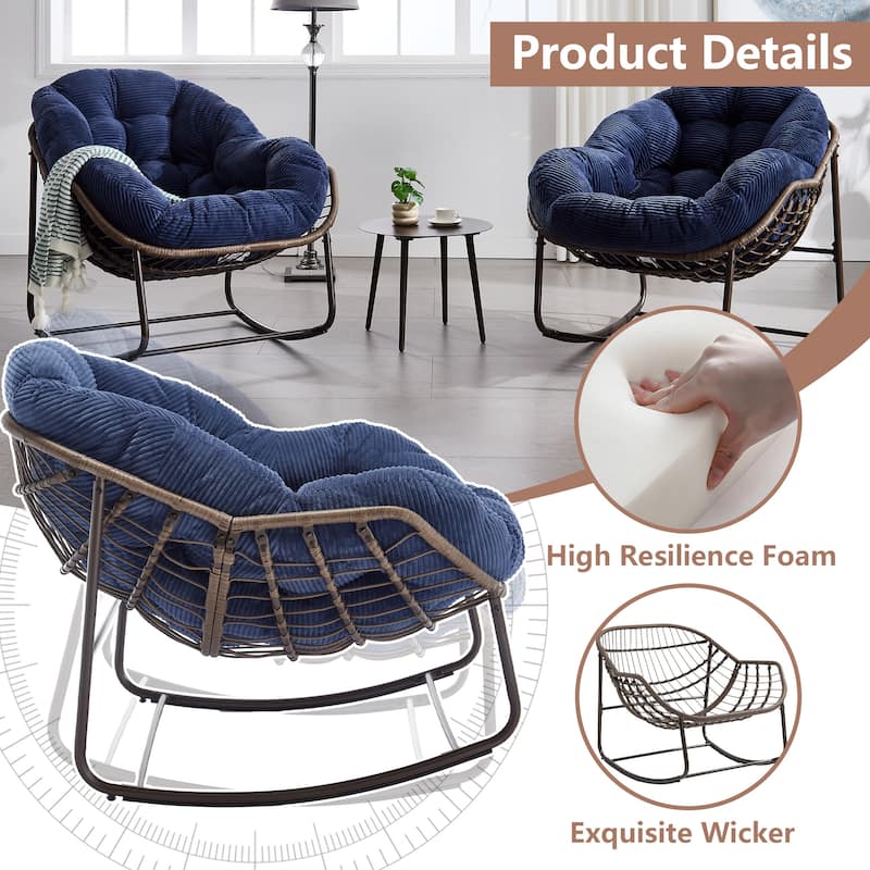 Outdoor Rattan Rocker Recliner Chair With Polyester Padded Cushion （set of 2）