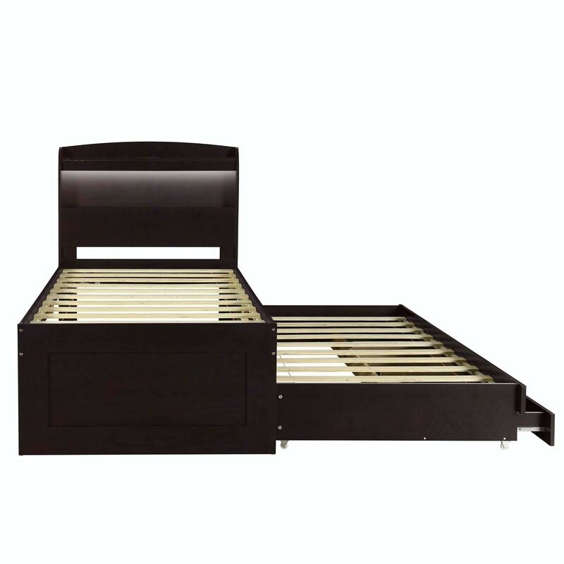 Twin XL Size Platform Bed with Storage LED Headboard, Charging Station
