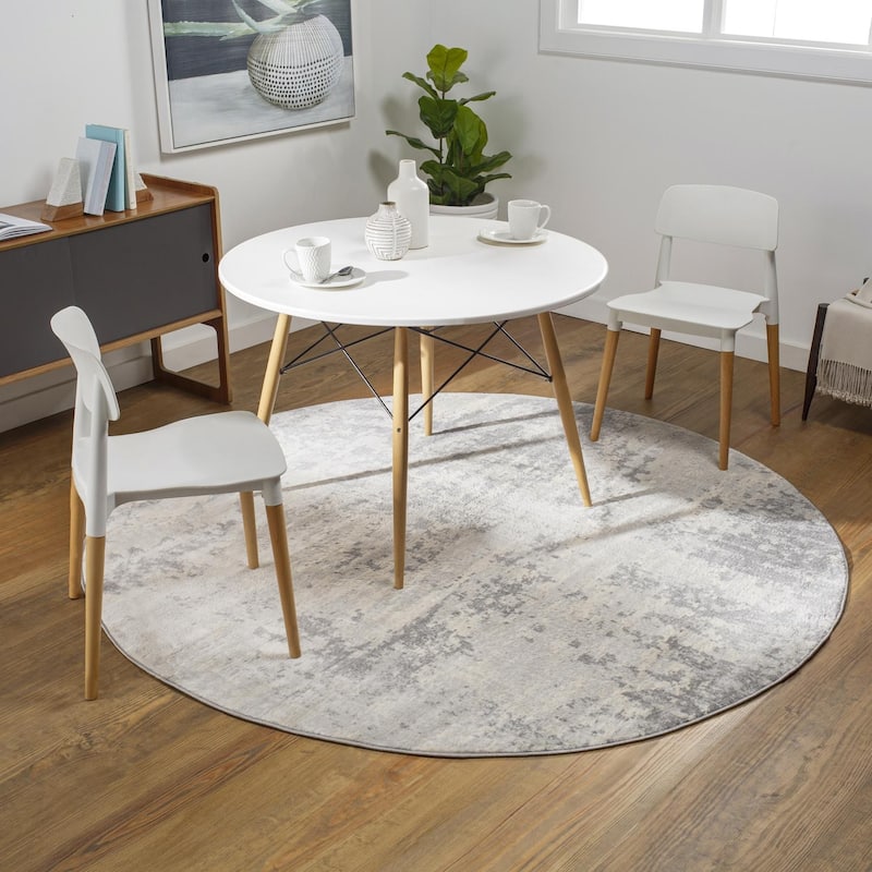 Livabliss Monaco Minimalist Abstract Area Rug - Silver/Grey - 7'10" x 7'10" Round