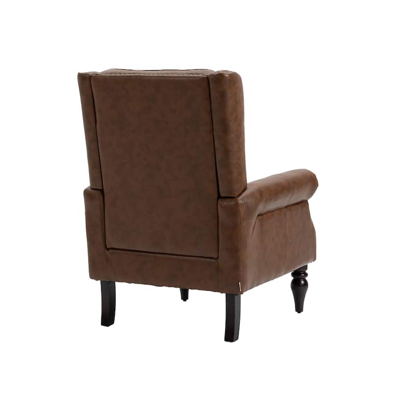 Mid-Century Velvet/Leather Upholstered Tufted Wood Frame Armchair