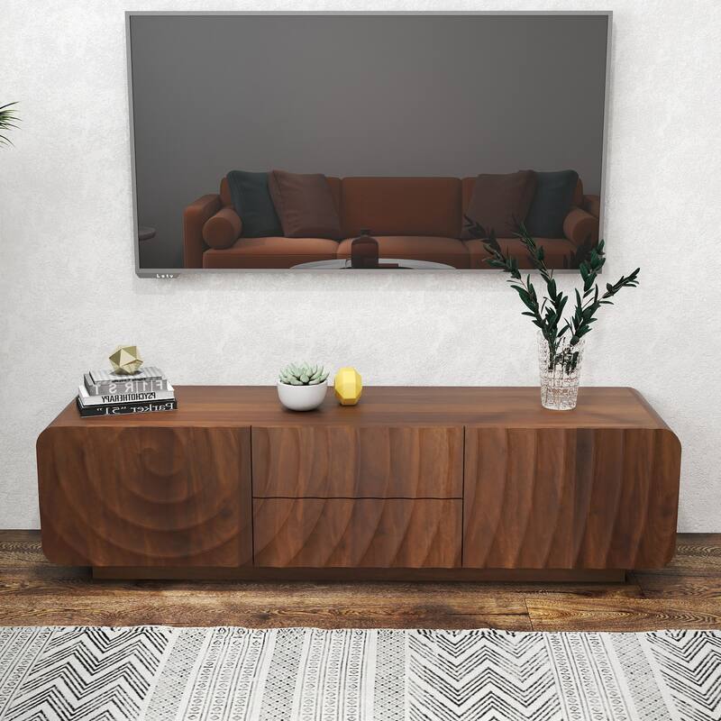 58" TV Console, Modern Spiral Wave Design TV Stand with Storage Cabinet and 2 Drawers