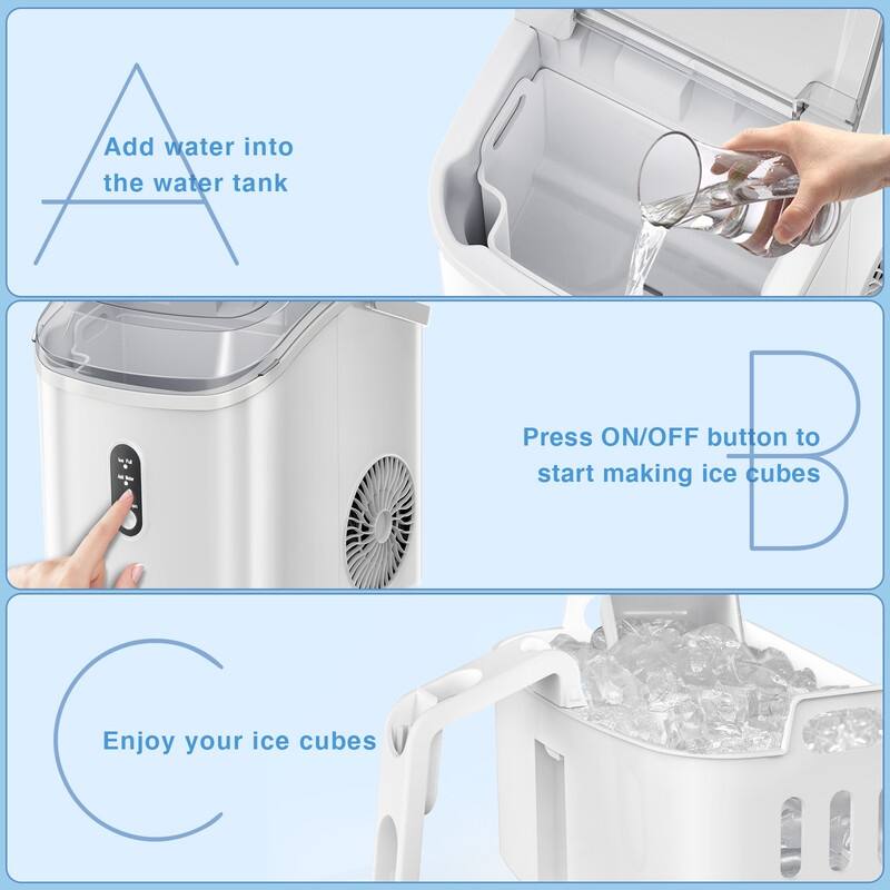 Portable Ice Makers Countertop with Soft Chewable Pellet Ice, with Handle, Self-Cleaning, for Home/Office, 34Lbs/24Hrs-N