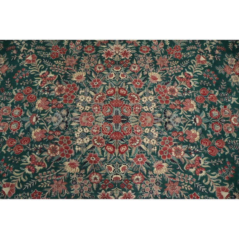 Hand Knotted Oriental 100% Wool Carpet Traditional Floral Green Kashan Area Rug - 12' 3'' X 9' 0''