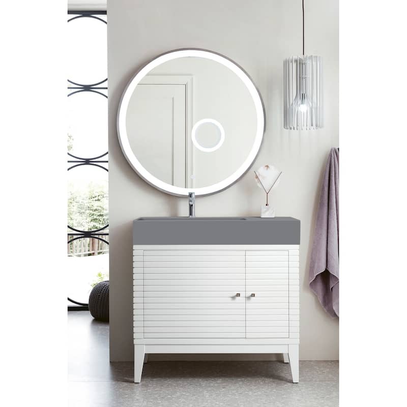 James Martin Vanities Linear 36" Single Vanity, Glossy White - 35.50 x 18.75 x 34.50