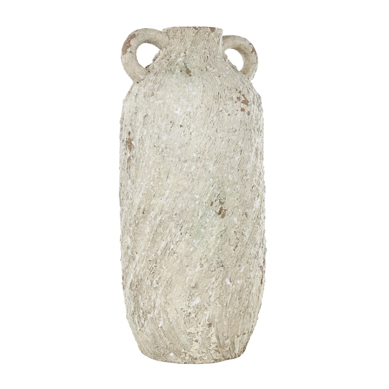 Magnesium Oxide Antique Textured Amphora Decorative Vase with Brown Distressing - Cream - Roche River Decor