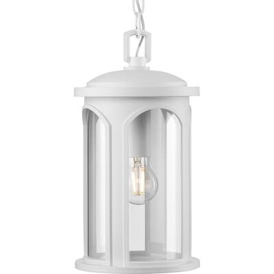 Gables Collection One-Light White Clear Glass Outdoor Wall Lantern - 7.5 in x 7.5 in x 14.125 in