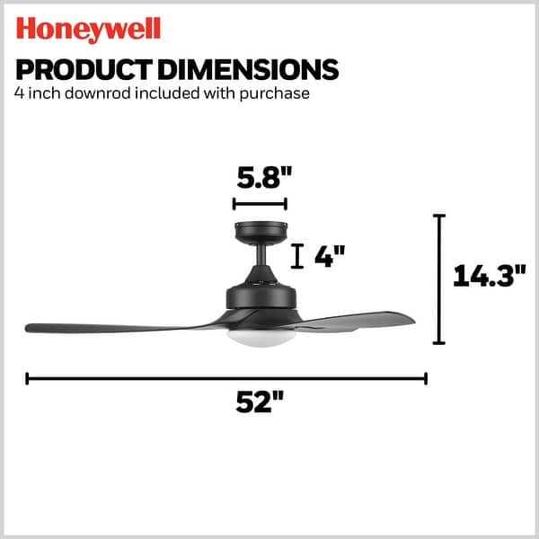 dimension image slide 0 of 3, 52" Honeywell Lynton Indoor/Outdoor Ceiling Fan with Color Changing LED Light, Remote Control, High Performance Blades