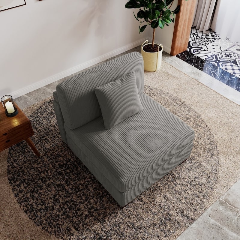 Modern L-Shaped Corduroy Modular Sectional Couch Sofa with Pillows