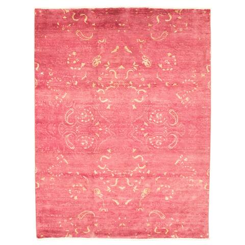 ECARPETGALLERY Hand-knotted Lahore Finest Collection Pink Wool Rug - 6'1 x 8'4