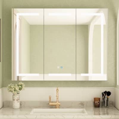 Bathroom Medicine Cabinet LED Mirror Anti-Fog 6000K Wall Cabinet White