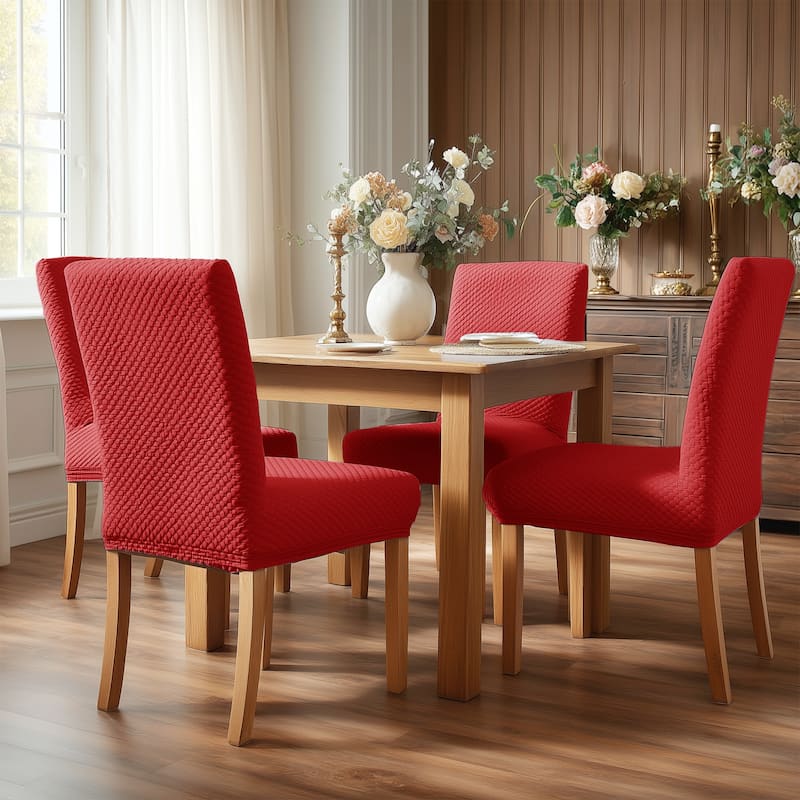 Deconovo Stretch Jacquard Dining Chair Covers Set of 2 - 18x18x24 Inch - Red