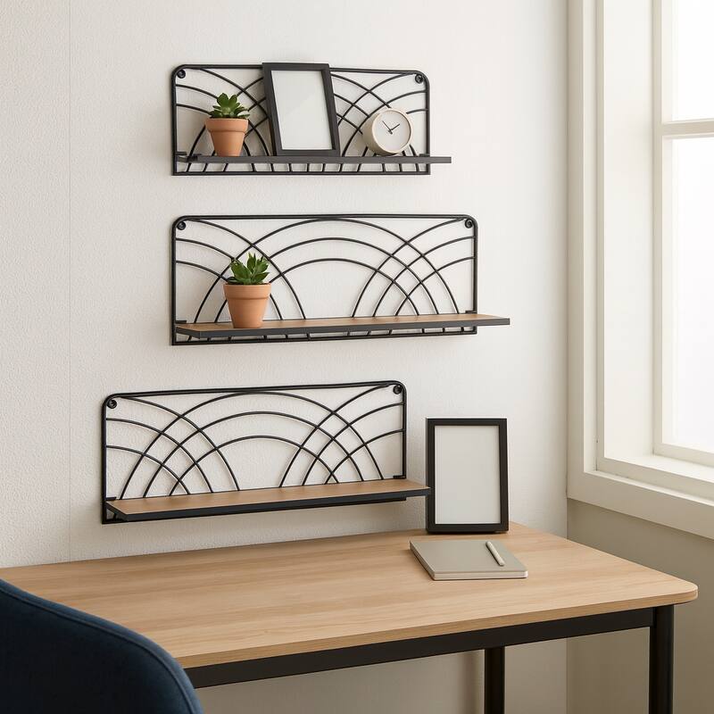 Wood Wall Shelf with Backing Wide Set - Brown, 19/21/24" - 24.0" - Brown/ Black - 24.0"