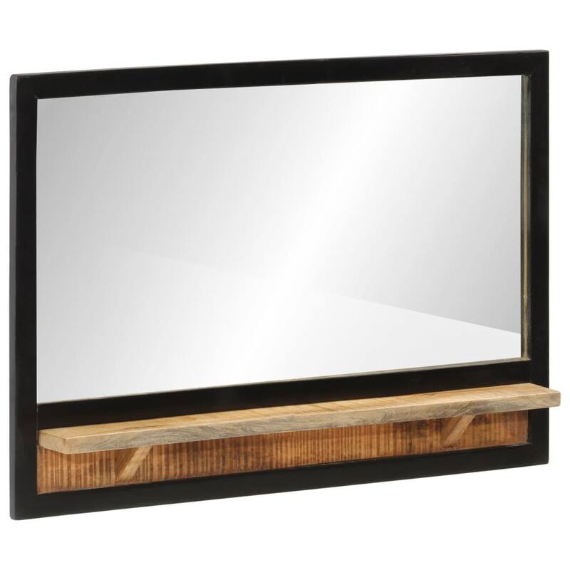 vidaXL Bathroom Mirror Natural wood and glass Solid mango wood, glass, iron - 3.1 in x 31.5 in x 21.7 in
