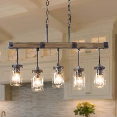 Walton Modern Farmhouse 5-Light Glass Chandelier Linear Kitchen Island Lights - L 25.5" x W 3.3" x H 17"