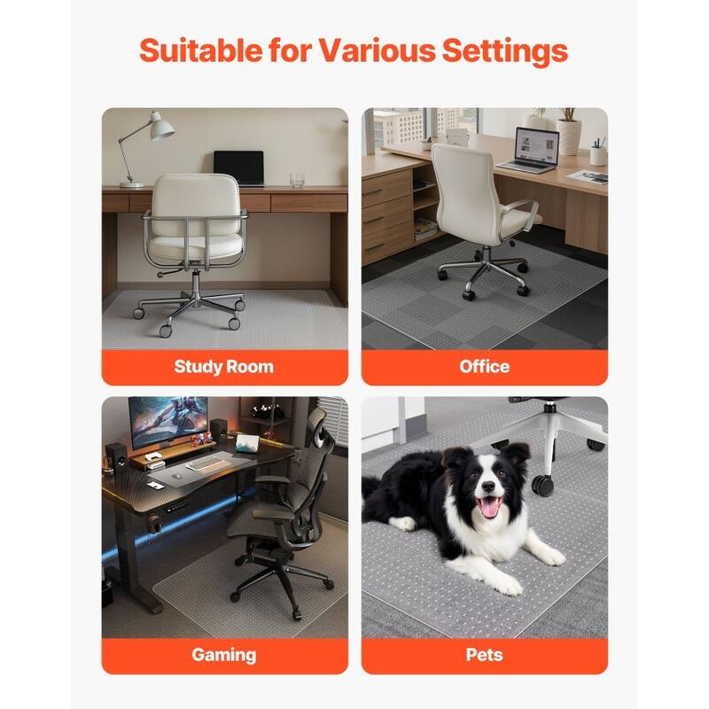 Transparent Frosted PVC Chair Mat 46x60in Non-Slip for Low-Pile Carpet