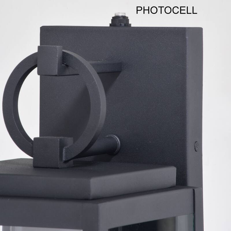 Hubbard 1 Light Dusk to Dawn Textured Black Outdoor Wall Lantern Clear Glass Shade