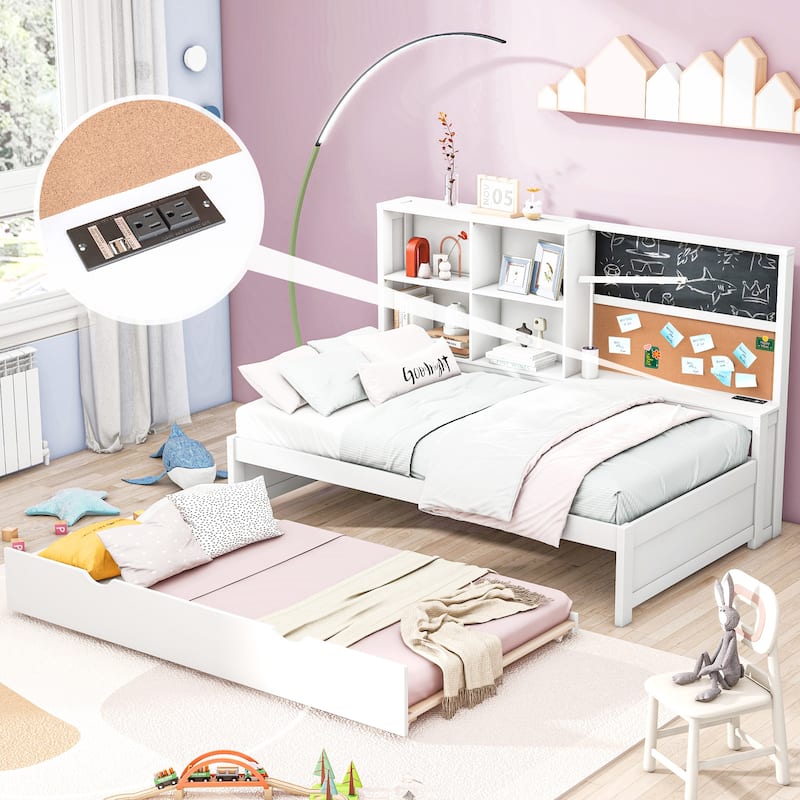Twin Size Daybed with USB Ports and Twin Size Trundle