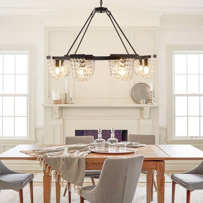 Modern 8-Light Wagon Wheel Chandelier with Crystal Decor