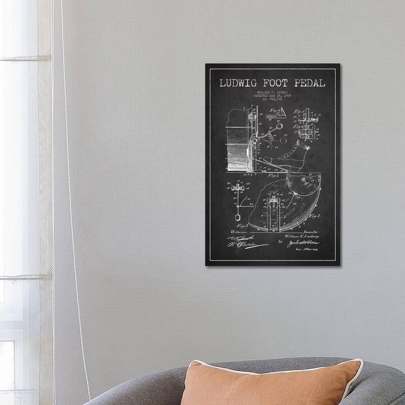 iCanvas "Ludwig Pedal Charcoal Patent Blueprint" by Aged Pixel Canvas Print - 26x18x1.5