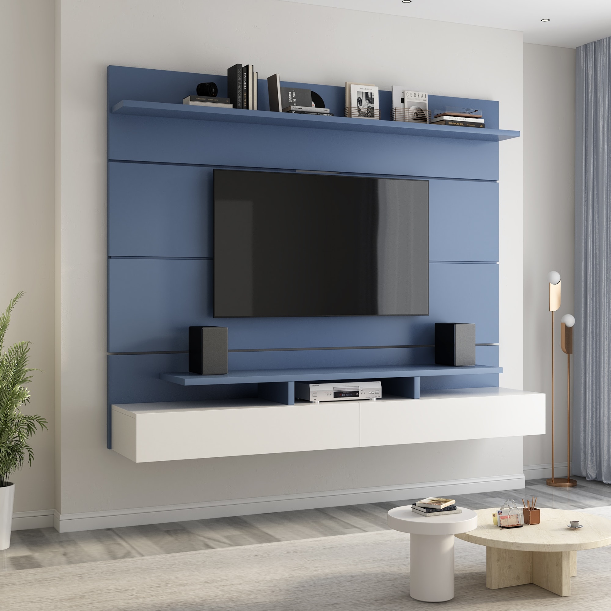 Wall Mounted TV Stand with Large Storage Space for TVs Up To 85,  Multi-Purpose Cabinet, Cable Management, and Drop Down Doors - Bed Bath &  Beyond - 38288145