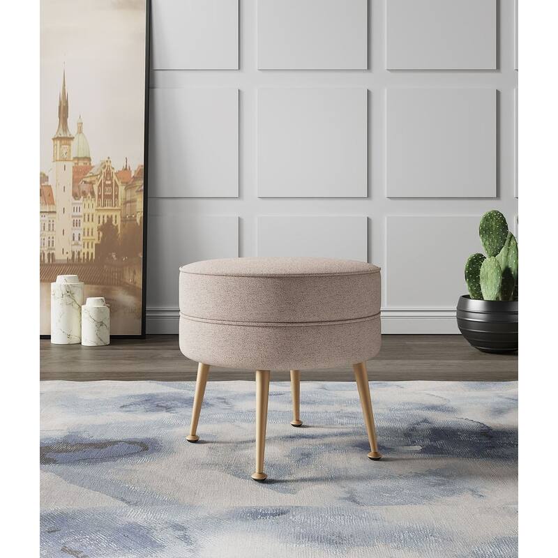 Manhattan Comfort Bailey Mid Century Modern Woven Upholstered Round Ottoman - Single - Oatmeal Gold