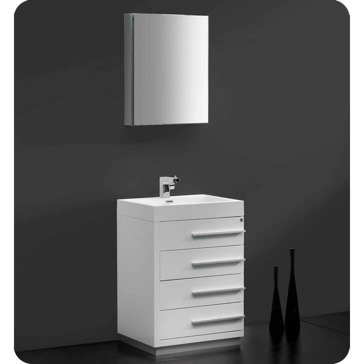 Fresca Livello 23-3/8" MDF Vanity With Mirrored Medicine Cabinet, - White