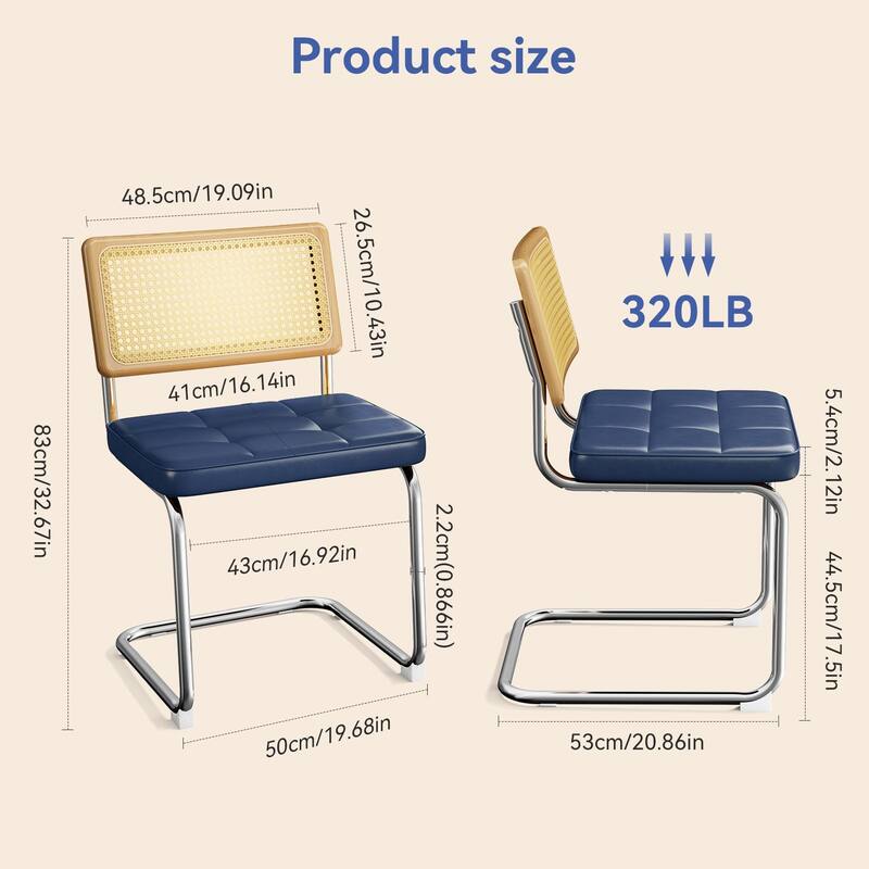 Modern 2 Piece Natural Rattan Dining Chair with Solid Wood Backrest, Cushions for Kitchen Dining Room Living Room Bedroom