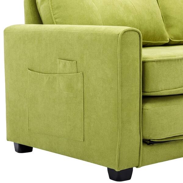 Green Reclining Sofa Sleeper Loveseat w/ PullOut Bed, Side Pocket