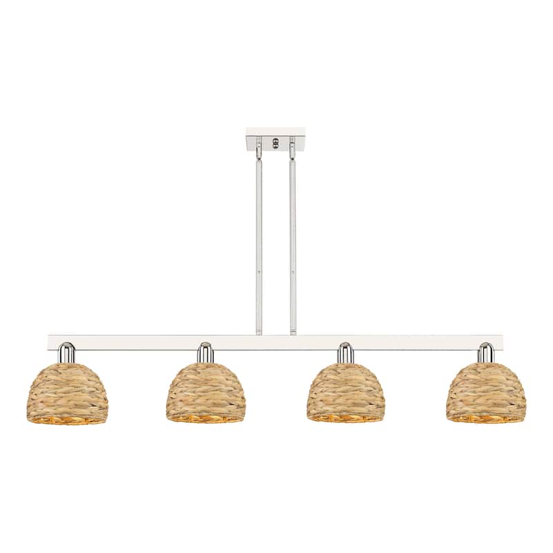 Innovations Lighting Endless Possibilities Arcadia - Woven Rattan - 4 Light 51" Stem Hung Island Light - Polished Nickel