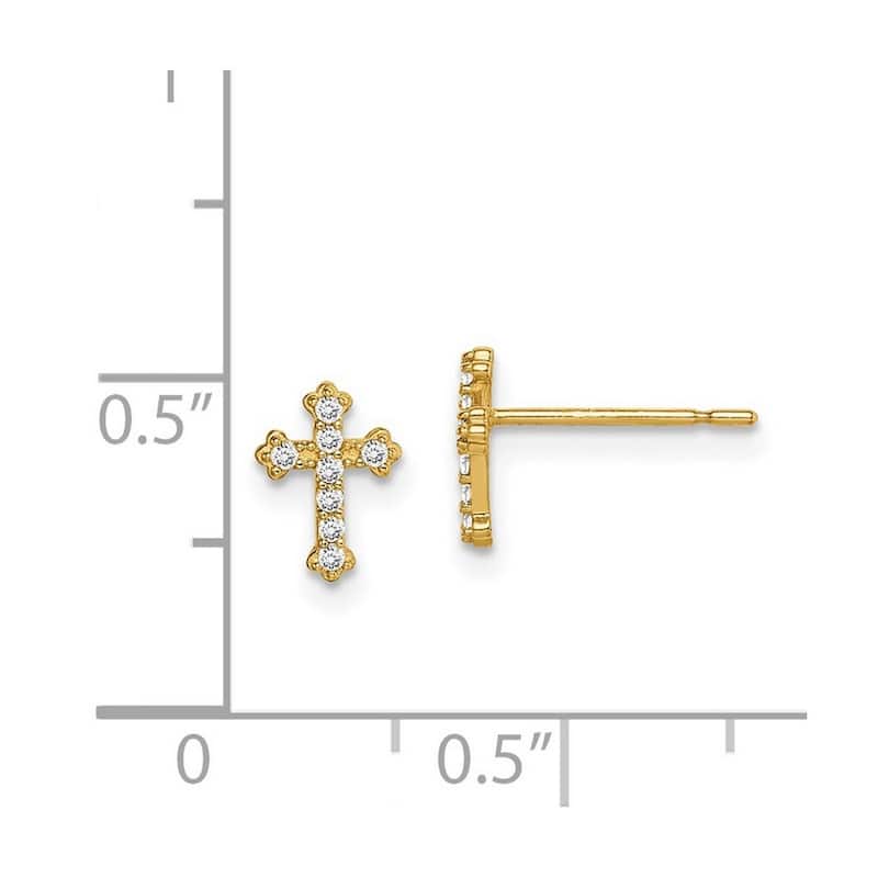 Curata 14k Yellow Gold 7.8mm CZ Cubic Zirconia Cross Post Earrings
