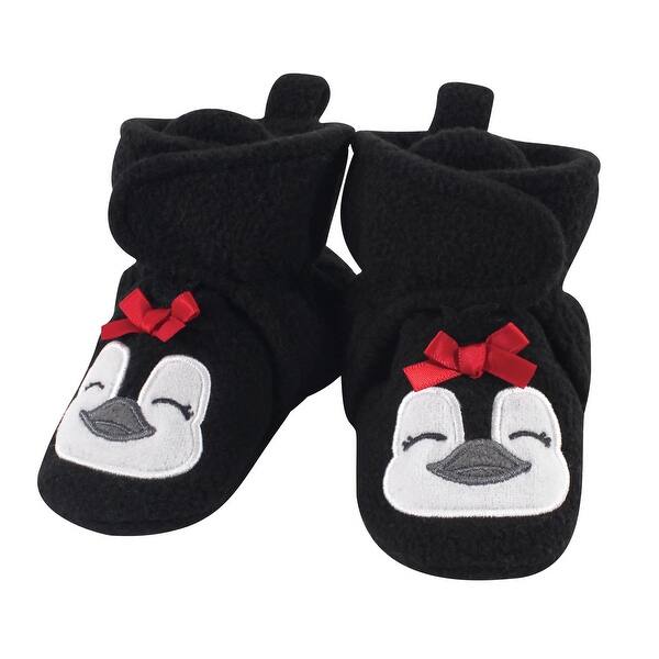 slide 1 of 1, Hudson Baby Infant Girl Cozy Fleece Booties, Girl Penguin Girl Penguin - 0-6 Months