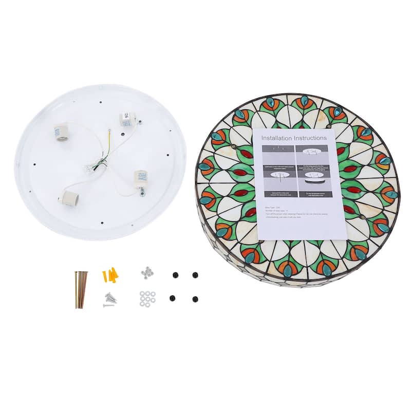 Classic Tiffany-style Flush Mount Ceiling Light with Pearls