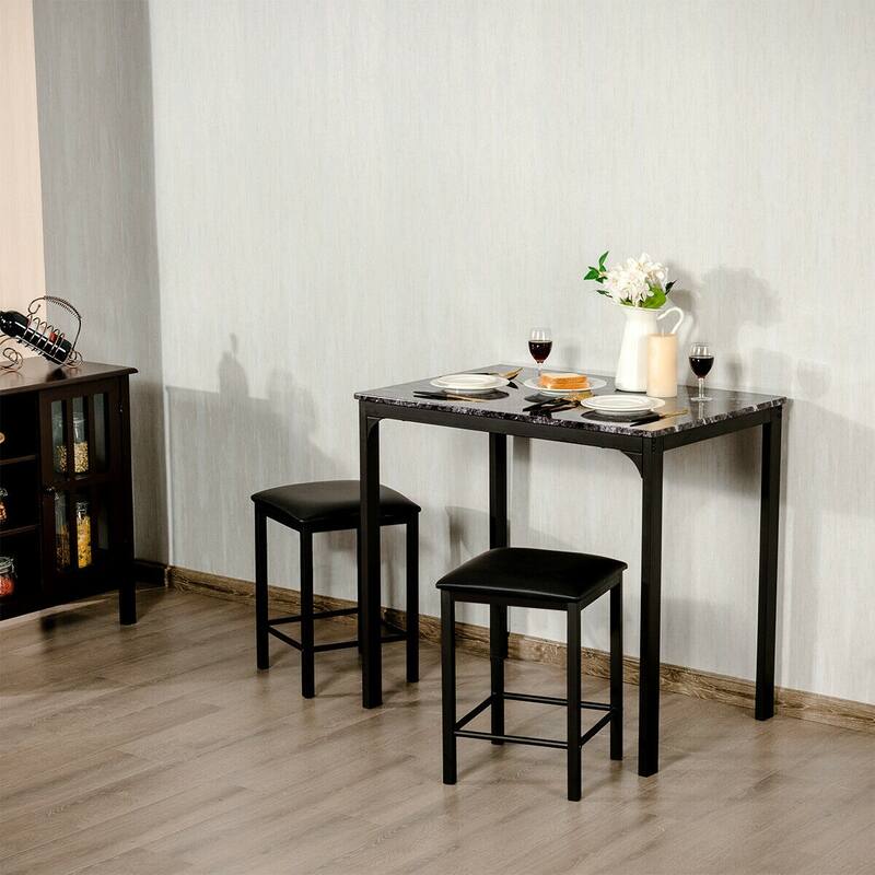 3 Piece Counter Height Dining Set Faux Marble Table